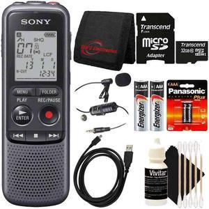 SONY ICDPX240 Mono 4GB Digital Voice Recorder with Professional Lavalier Condenser Microphone and 32GB Bundle