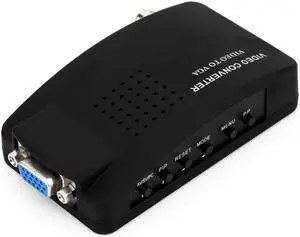 Black Color TV BNC Composite S-video VGA In to PC VGA LCD Out Converter Adapter Box Media Video Converter
