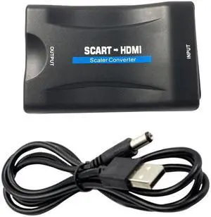 SCART To HDMI Adapter 1080P HDVideo Audio Upscale Converter Adapter for HD TV DVD for Sky Box STB Plug and Play with DC Cable S