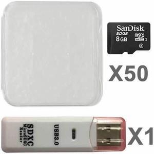 SanDisk 8GB MicroSD Class 4 UHS-1 SDSDQAB-008G Micro SDHC Card (50 Pack) with Plastic Cases and 1 Reader