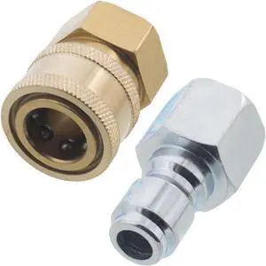 Pressure Washer 3/8in. Female NPT Quick Connect Brass Socket Set and Plug High Temp 4000 PSI 10.5 GPM