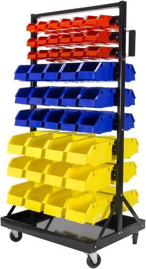 Erie Tools® TLPB60 60 Parts Bin Shelving Organize with Plastic Bins for Garage, Shop, and Home Storage
