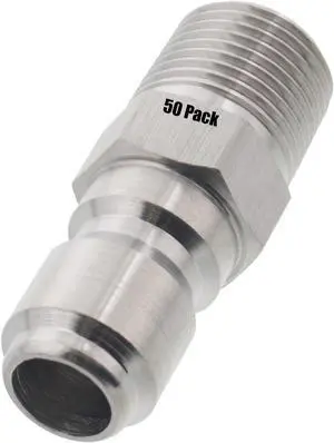 50 Erie Tools Pressure Washer 3/8in. Male NPT to Quick Connect Plug Stainless Steel Coupler High Temp 4000 PSI 10.5 GPM