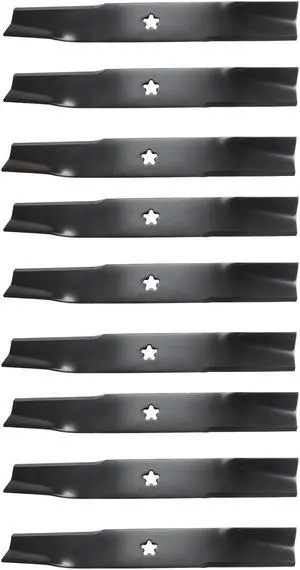 9 USA Mower Blades U12079BP High-Lift for 539112079 Dixon 10782 10881 510417801 539117911 539117973 Length 18 in. Width 2-1/2 in. Thickness .203 in. Center Hole 5 Pt Star 36 in. 52 in. Deck