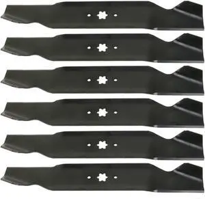 6 USA Mower Blades MTD610SBP Standard High Lift for MTD Bolens Troy-Bilt Massey Ferguson 942-0610 742-0610 Length 19-5/16 in. Width 3 in. Thickness .150 in. Center Hole 6 Point Star 38 in. Deck