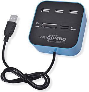 Micro USB Hub 2.0 3 Ports + TF SD Card Reader Slot High Speed USB Combo All In One USB Splitter for Laptop Desktop Use