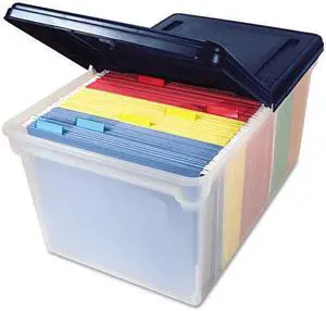 Advantus 55797 File Tote Storage Box with Lid   Letter  Plastic  Clear/Navy