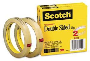 Scotch 665 Double-Sided Tape 1/2" x 1296" 3" Core Transparent 2/Pack 6652P1236