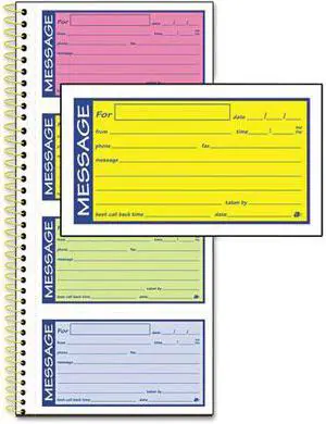 Adams Business Forms SC1153RB Spiralbound Telephone Message Book  Carbonless Duplicate  Multicolors  200 Sets