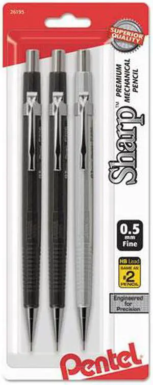 Pentel P205MBP3M Sharp Mechanical Drafting Pencil, 0.5 Mm, Assorted Barrels, 3/Pack