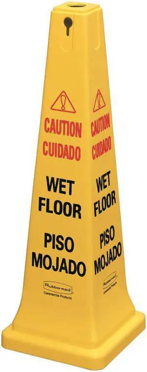 Rubbermaid Commercial 6276-77 Four-Sided Caution- Wet Floor Yellow Safety Cone- 12-1/4 x 12-1/4 x 36h