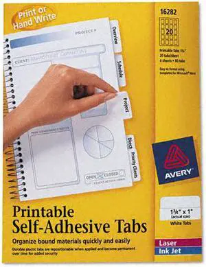 Avery Tab,Prtbl1-3/4",Wht,80/Pk 16282