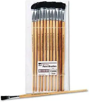 Charles Leonard Long Handle Easel Brush Size 12 Natural Bristle Flat 12/Pack 73550