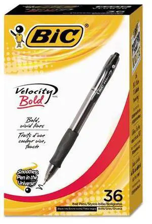 BIC Velocity Retractable Ball Pen Black Ink 1.6 mm 36/Pack VLGB361BK