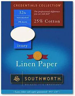 Southworth Company SOUJ568C Fine Linen Paper- 32 lb- 8-.50in.x11in.- 2- Ivory