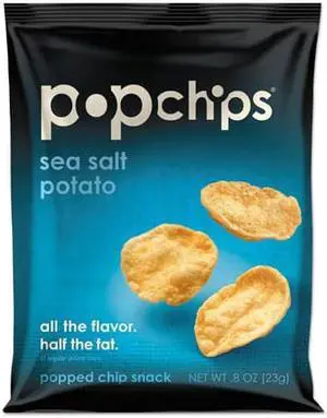 Popchips Potato Chips, Sea Salt Flavor, 0.8 Oz Bag, 24/Carton 71100