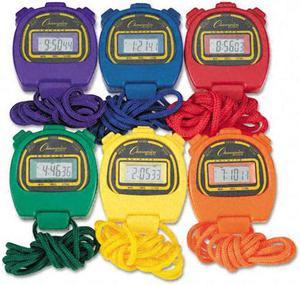 Water-Resistant Stopwatches, 1/100 Second, Assorted Colors, 6/Set 910SET