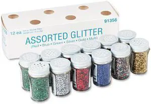 Pacon 91356 Spectra Glitter 6-Color Assortment  3/4 oz. Shaker-Top Jars  12 per Pack