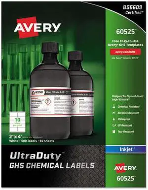 Avery Dennison - 7278260525 - Easy Peel UltraDuty GHS Chemical Labels, Inkjet, 2 x 4 , 500/Pack