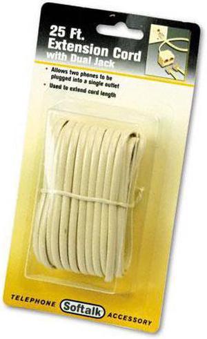 Softalk 04130 Telephone Extension Cord PlugDual Jack 25 ft Almond