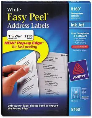 Avery Label,Inkjt,1x2-5/8,30/Sh 8160