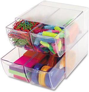Desk Cube, With Four Drawers, Clear Plastic, 6 X 7-1/8 X 6