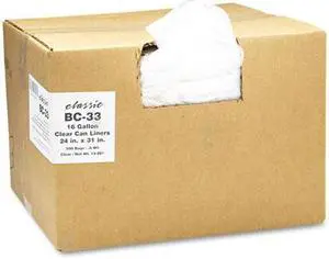 Classic Clear Clear Low-Density Can Liners 16gal .6mil 24 x 33 Clear 500/Carton