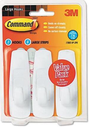 3M 17003-VP-3PK Command Large Hooks Value Pack 3 hooks, 6 strips