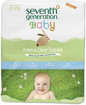 Seventh Generation SEV 34219CT Free & Clear Baby Wipes, Refill, Unscented, White, 256/PK, 3 PK/CT