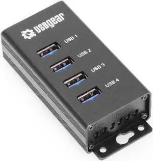 USBGear 4-Port USB 3.2 Gen 1 Mountable Charging and SuperSpeed Data Hub with 5V/2A Power Adapter and USB Type-A to Type-B Cable Up to 900mA per Port Charging Function Wall and Surface Mounting