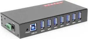 Gearmo 7 Port USB 3.0 Hub w/Surge Protection, Rugged Metal Enclosure Ready to Mount on DIN Rail or Wall, Compatible with Windows 7/8/10/11, MacOS & Linux