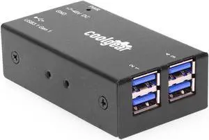 Coolgear Compact 4-Port USB 3.2 Gen 1 Micro Hub for Industrial Use, 5Gbps Data, Variable Voltage Input, and Surge Protection