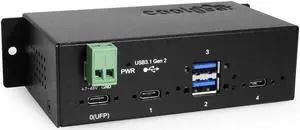 Coolgear 4 Port Industrial USB 3.2 Gen 2 Type-C Hub w/ Screw-Locking Ports & Status LEDs