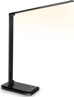 White Crown LED Desk Lamp Dimmable Table Lamp Reading Lamp with USB Charging Port, 5 Lighting Modes, Sensitive Control, 30/60 Minutes Timer