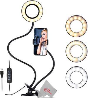Selfie Ring Light with Cell Phone Holder for Live Stream Makeup,3 Color Modes, 360 ° Flexible Goose neck with Desk Clamp Clip