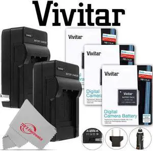 Three Vivitar VIV-CB-11LH Battery and Two Battery Charger for Canon NB-11L/NB-11LH