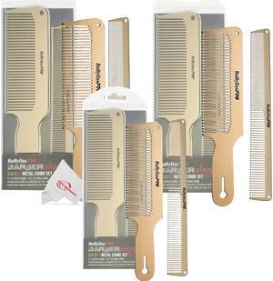 Three Pcs BaByliss Pro Barberology GoldFX Metal Comb Set 9" Clipper Comb and 7.5" Cutting Comb Gold
