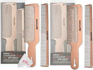 Two Pcs BaByliss Pro Barberology RoseFX Metal Comb Set 9" Clipper Comb and 7.5" Cutting Comb Rose Gold