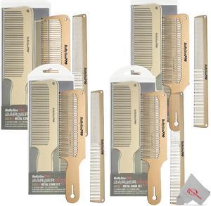 Four Pcs BaByliss Pro Barberology GoldFX Metal Comb Set 9" Clipper Comb and 7.5" Cutting Comb Gold