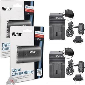 Two Packs Vivitar VIV-CB-E6 Replacement Battery for Canon LP-E6 + Two Vivitar LC-E6 Replacement Rapid Charger for Canon LP-E6 For 90D 80D 5D 6D 7D