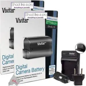 2x Vivitar Nikon EN-EL15 Replacement Battery + Charger for Nikon D7500 D750 D780