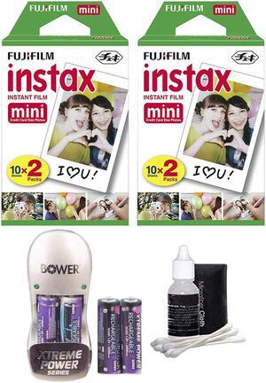 Fujifilm Instax Instant Mini Film 40 Shots + 4 Rechargeable Batteries and Charger + 3pc Cleaning Kit