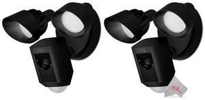 Two Pieces RING Floodlight Cam Wired Plus Motion-Activated Security Camera Black