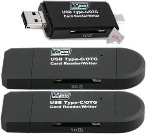Three  Pcs VidPro USB 2.0 Type-C MicroSD and SD Card Reader
