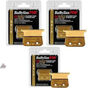 3x BaByliss PRO Replacement GoldFX Skeleton T-Blade 2.0mm Deep Tooth FX707G2