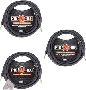 Pig Hog Tour Grade 18.5 ft Instrument Cable 1/4 Inch to 1/4 Inch Straight Connectors - PH186 - 3 Units