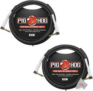 Pig Hog Tour Grade 6 ft Instrument Cable 1/4 Inch to 1/4 Inch Right Angle Connectors - PH6RR - 2 Units