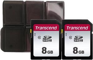 2x Transcend 8GB TS8GSDC300S SDHC Memory Card with Memory Card Holder