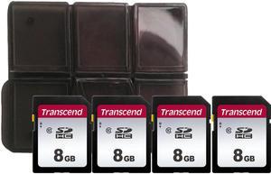 4x Transcend 8GB TS8GSDC300S SDHC Memory Card with Memory Card Holder