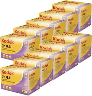 10 Units Kodak GOLD 200 Color Negative Film 35mm Roll Film, 24 Exposures